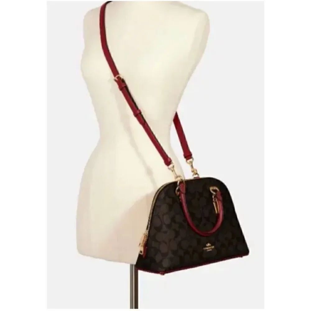 🔥🎁NWT! Coach Sig Katy Satchel Handbag Brown/Red Msrp:$350.00